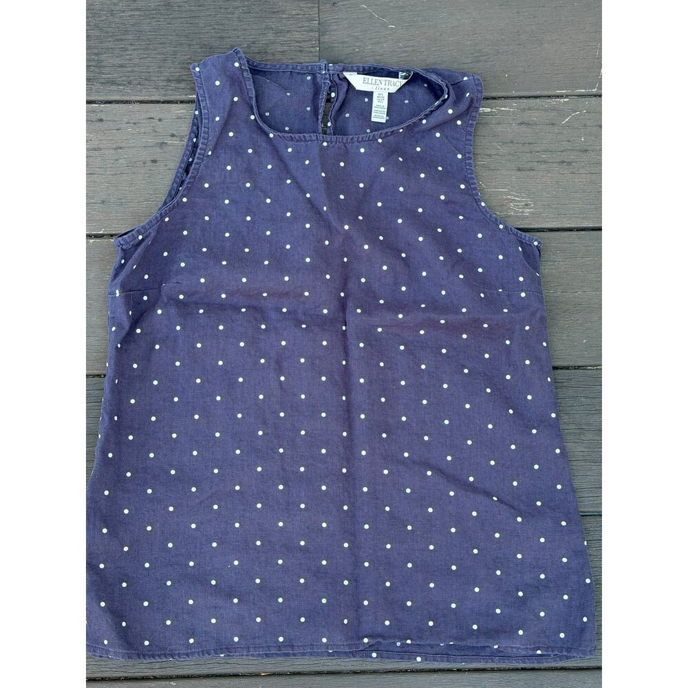 Ellen Tracy 100% Linen Polka Dot Sleeveless Top Small